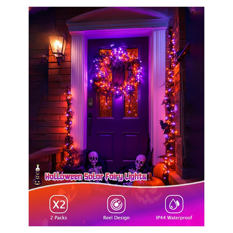 Halloween Led String Lights Orange - DT16 Solar-Halloween-Lichterkette, 8 Modi, Orange-Lila LED,