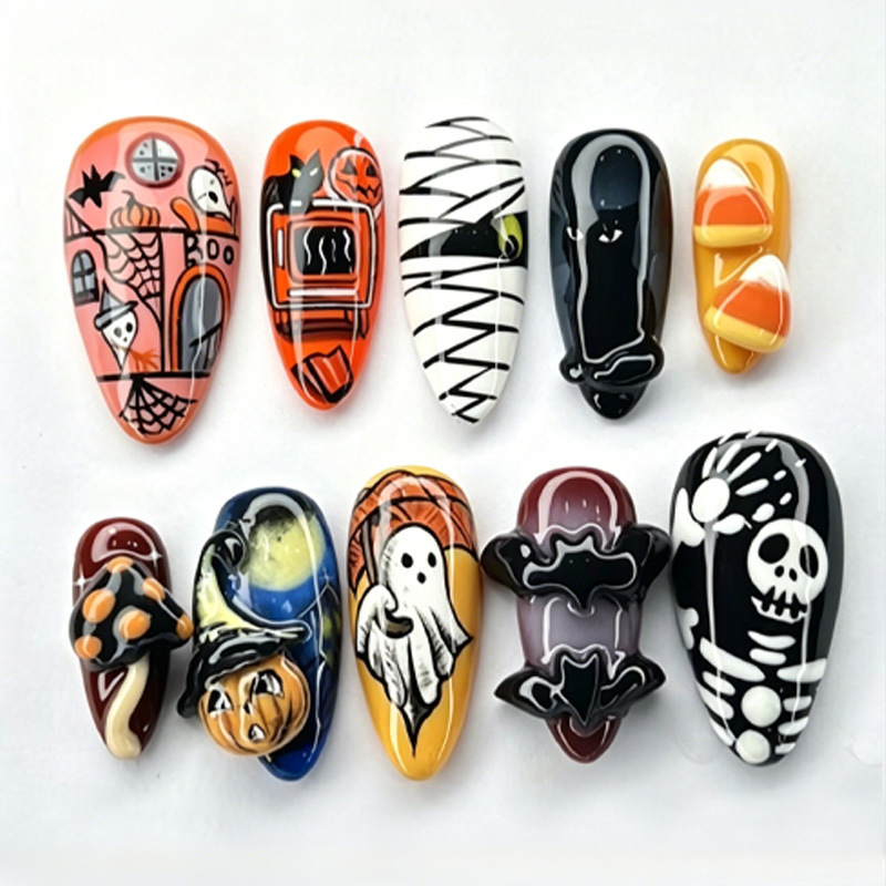 Halloween Skeleton Decoration - 30 Stück Neue Halloween-Stil Künstliche Nägel,