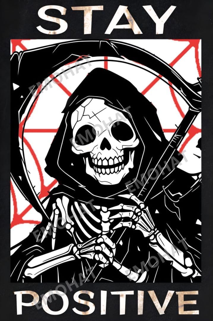 Halloween Skeleton Decoration - EMOHAT Blechschild „Stay Positive“ mit Totenkopf-Motiv,