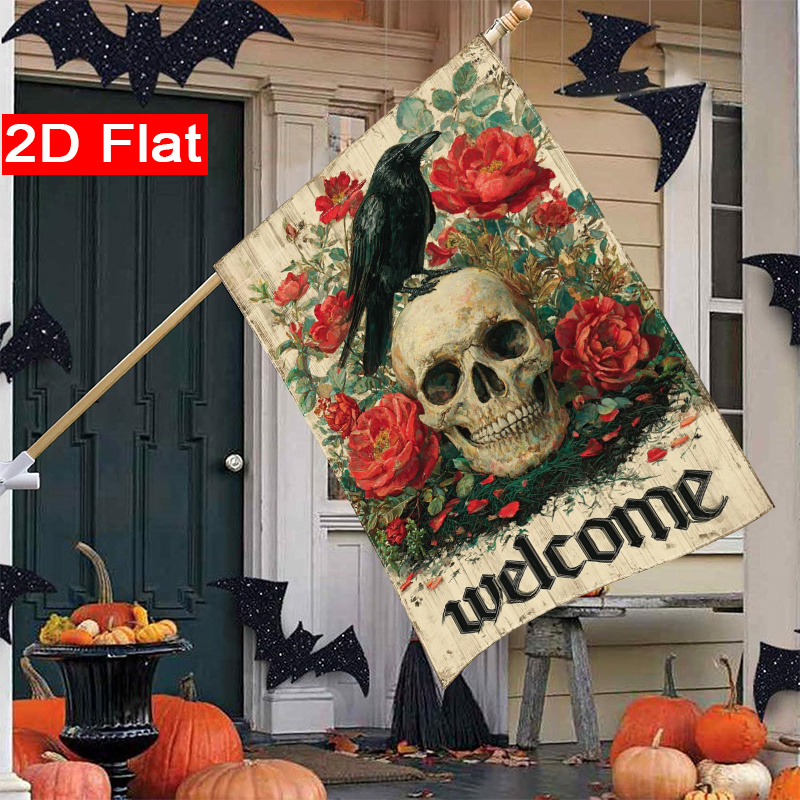 Halloween Skeleton Decoration - 2D-Flach – 2D-Flache Halloween-Willkommensflagge mit Skelett,