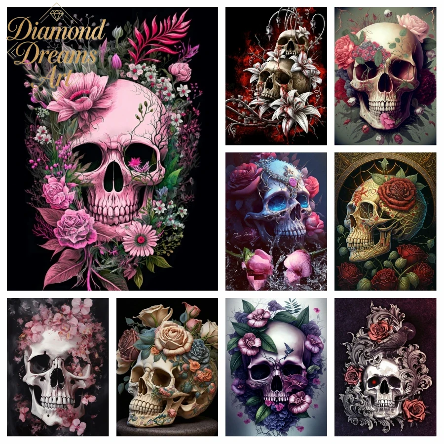 Halloween Skeleton Decoration - Rahmenloses Halloween-Totenkopf-Diamantbild, mexikanische Kunst zum Tag
