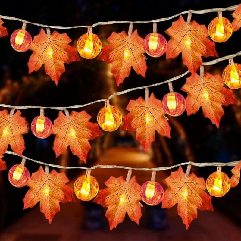 Halloween Led String Lights Orange - 59/118 Zoll Halloween Kürbis Ahornblätter Lichterkette
