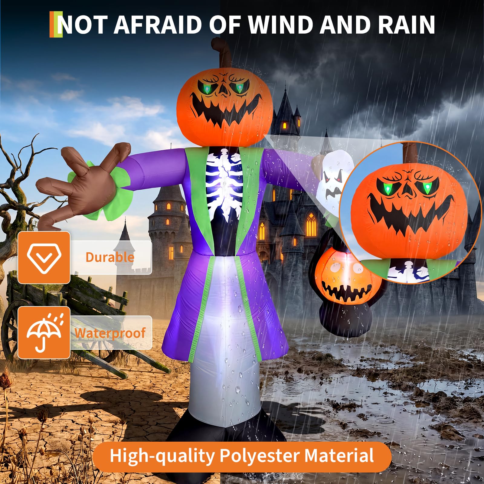 8 Fuß großer, beleuchteter, au – Pumpkin Lantern Halloween Bewertung und Preis